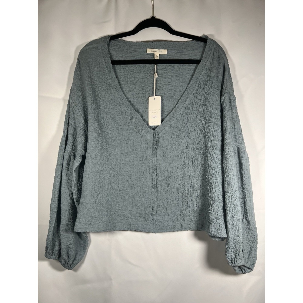 Grades & Gather Women's Blouse Boxy Smock Cuff Sleeves blueGray Size M NWT Boho